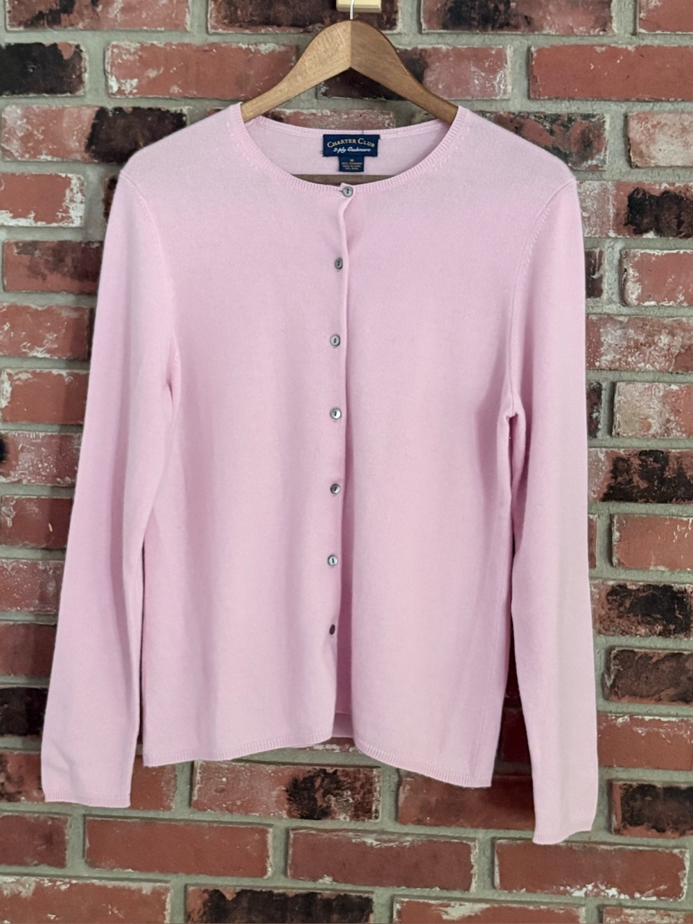 Charter Club Baby Pink Button-Up Cotton Cardigan